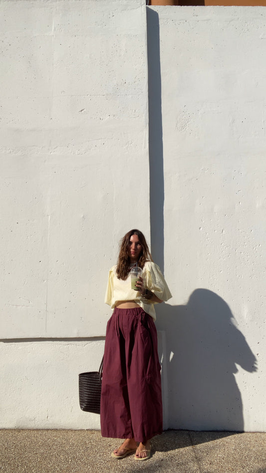 Pantalon cargo popeline aubergine