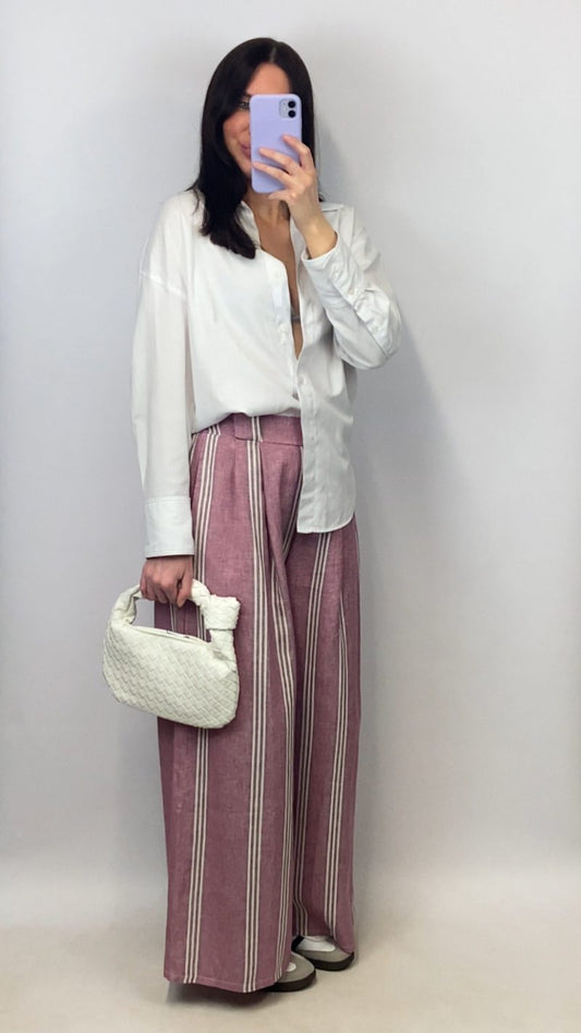 Pantalon rayé Auguste vieux rose