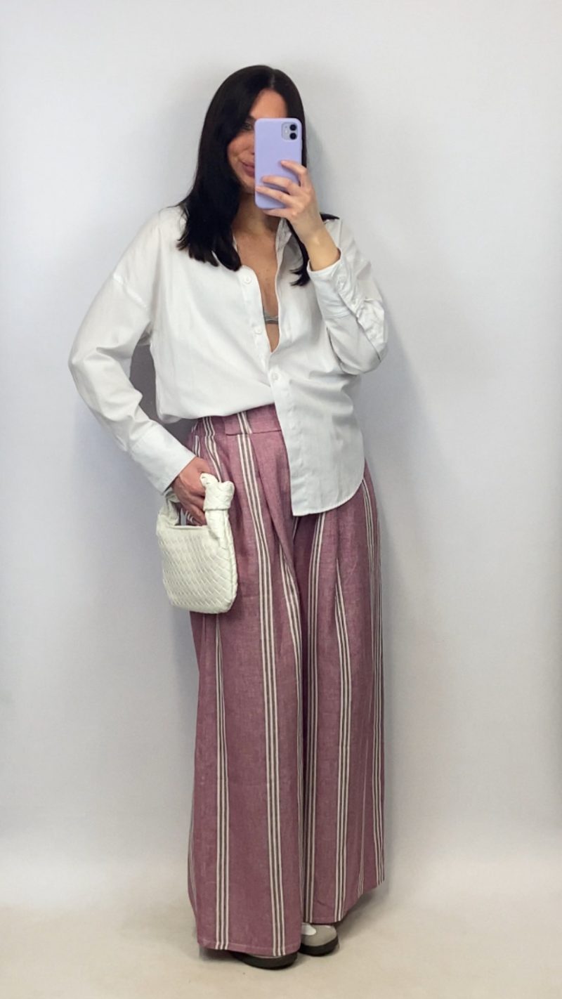 Pantalon rayé Auguste vieux rose
