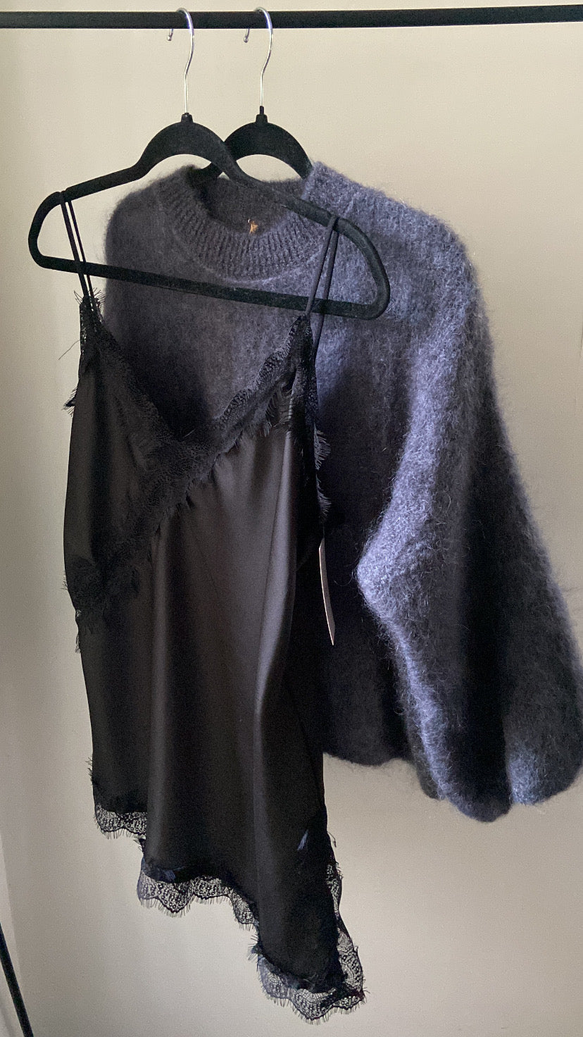 Top lace & satin Inès noir