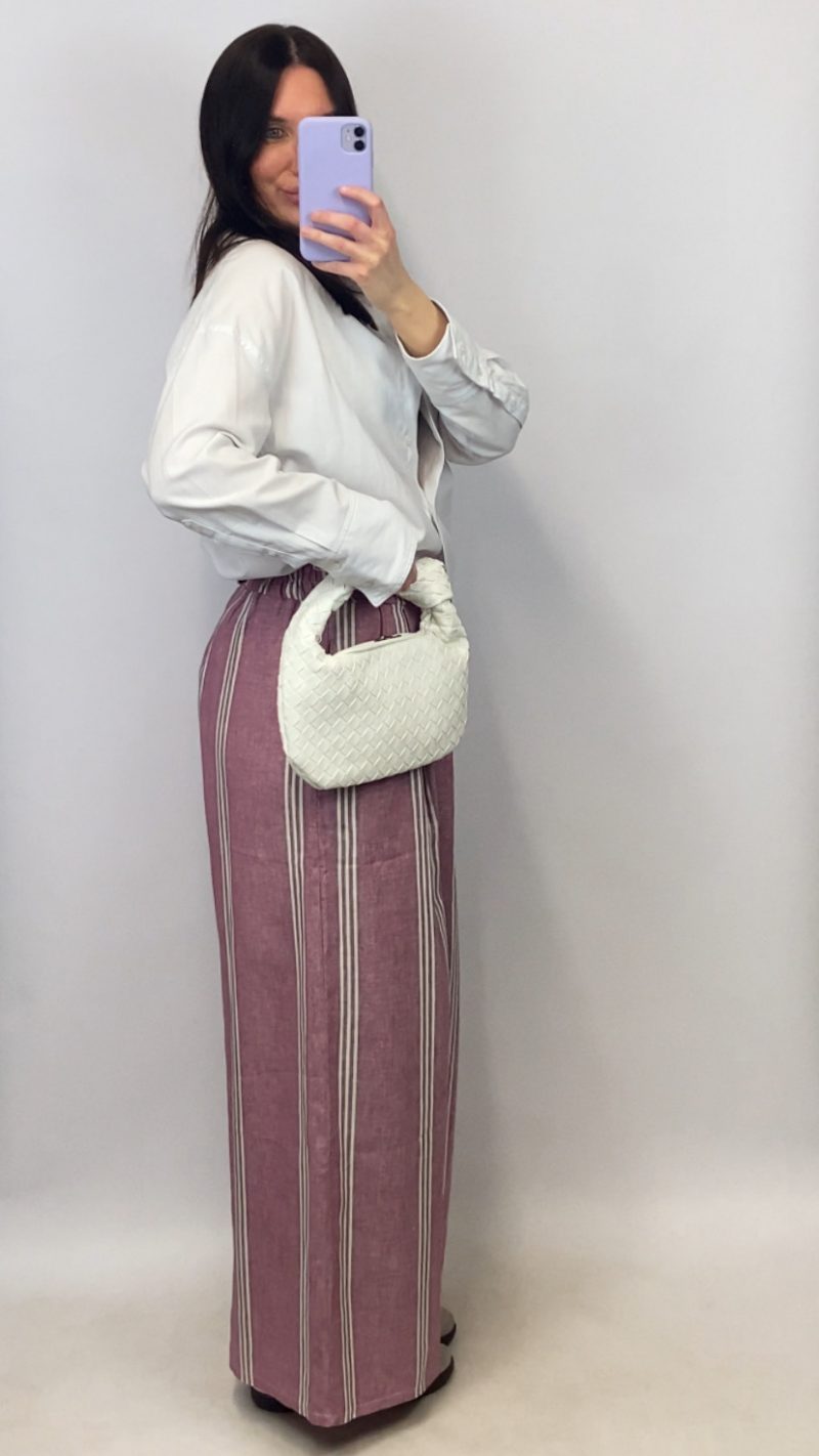 Pantalon rayé Auguste vieux rose