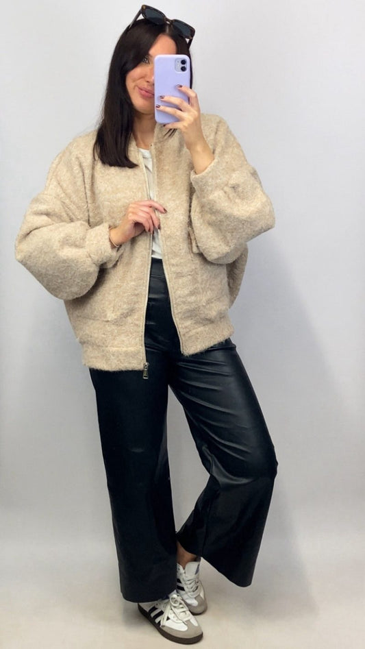 Bomber en laine bouillie beige - Clap Apparel