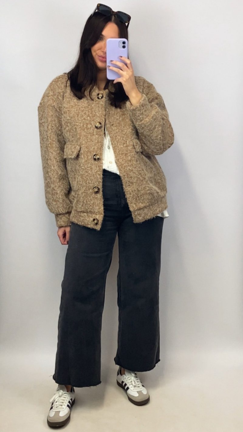 Bomber en laine bouillie camel - Clap Apparel