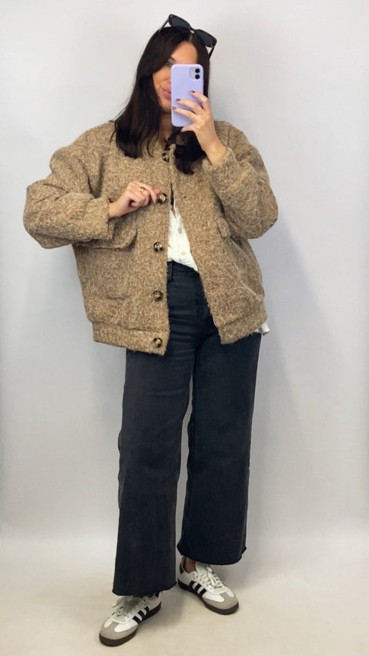 Bomber en laine bouillie camel - Clap Apparel