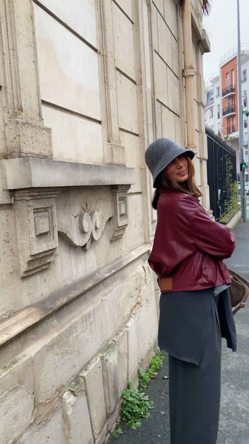 Veste Kai simili cuir bordeaux