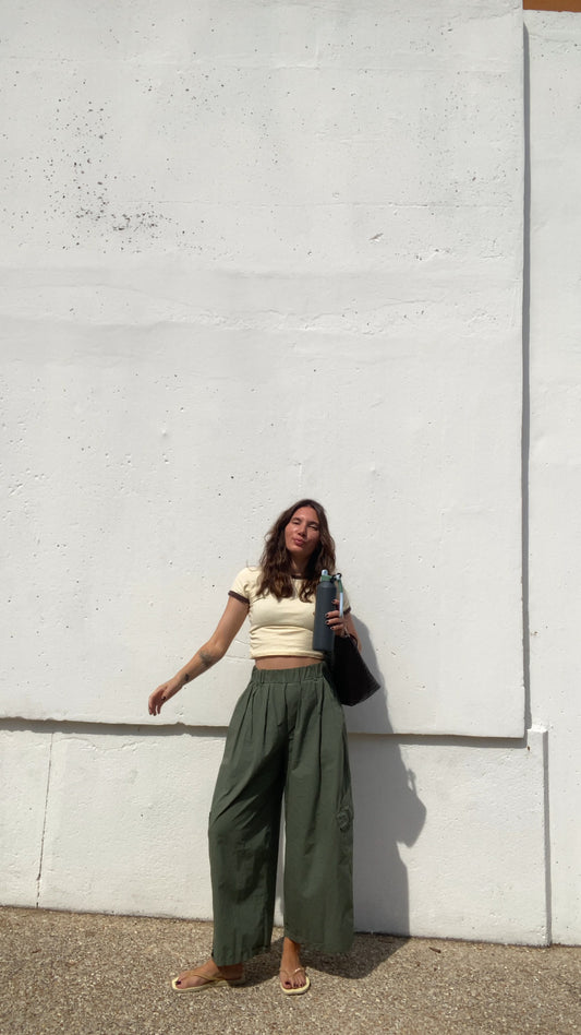 Pantalon cargo popeline vert kaki