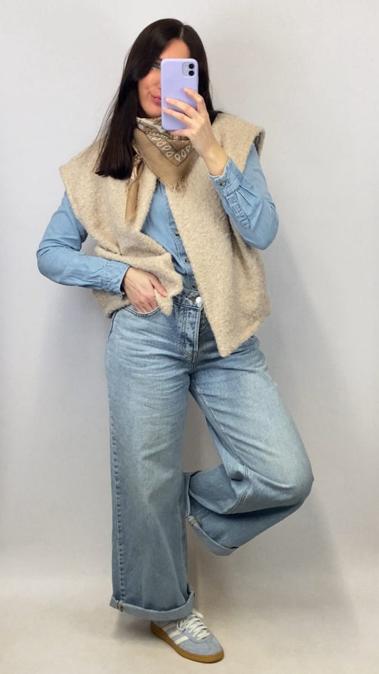 Gilet sans manches beige effet laine bouillie - clap apparel