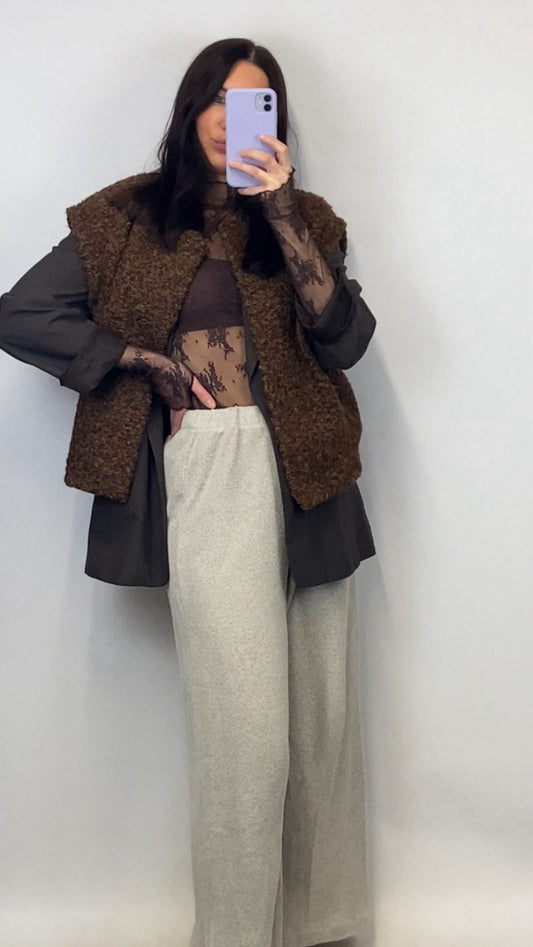 Gilet sans manches marron effet laine bouillie - clap apparel