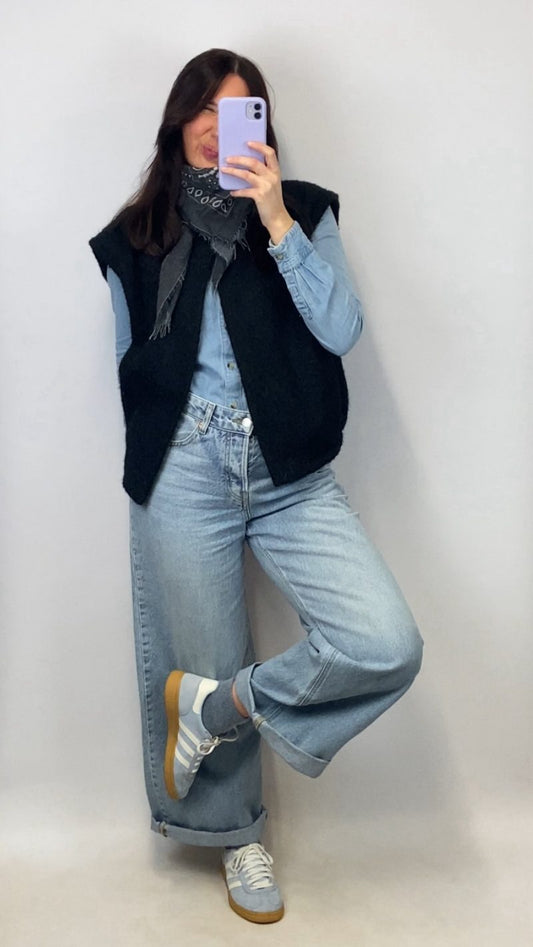 Gilet sans manches noir effet laine bouillie - clap apparel