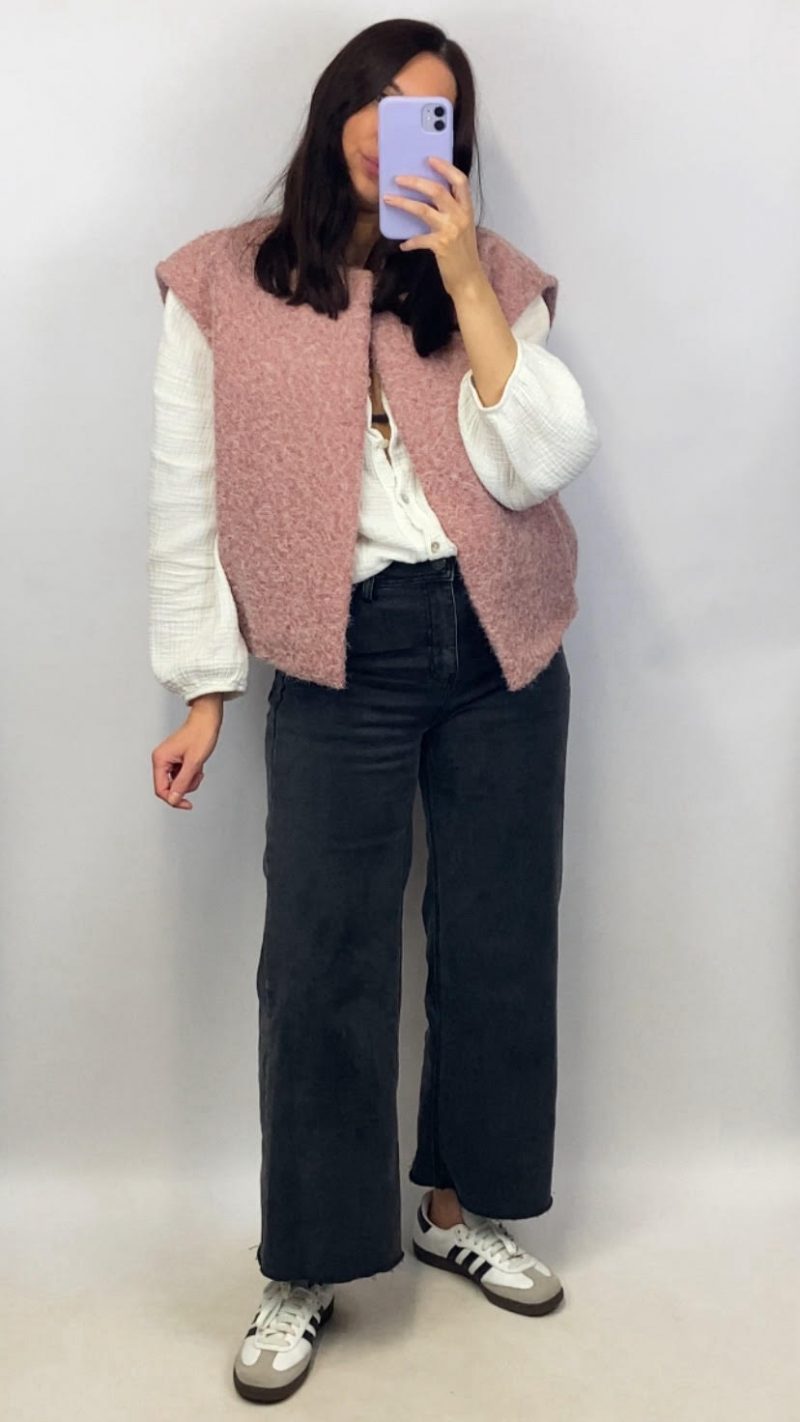 Gilet sans manches rose effet laine bouillie - clap apparel