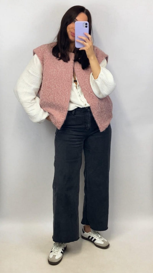 Gilet sans manches rose effet laine bouillie - clap apparel