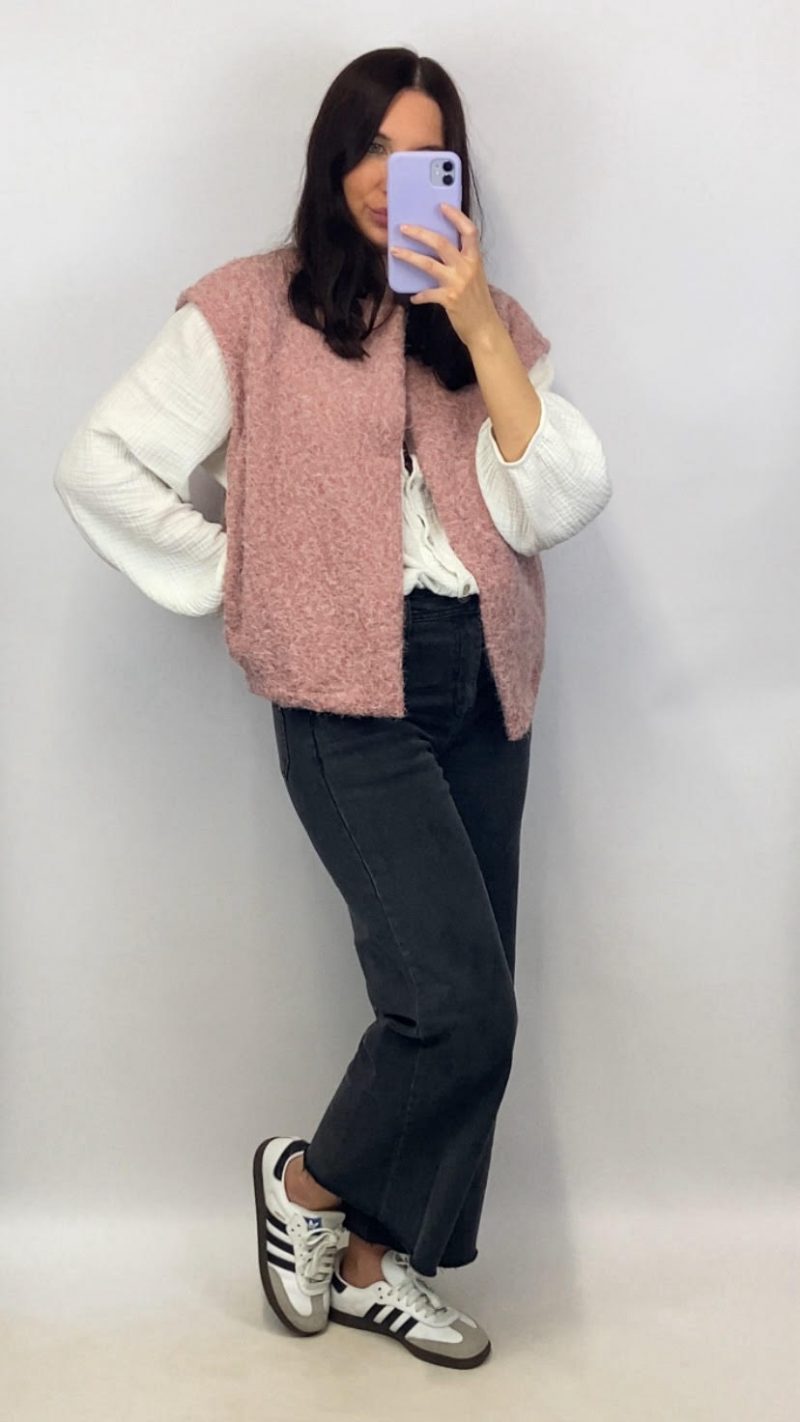 Gilet sans manches rose effet laine bouillie - clap apparel