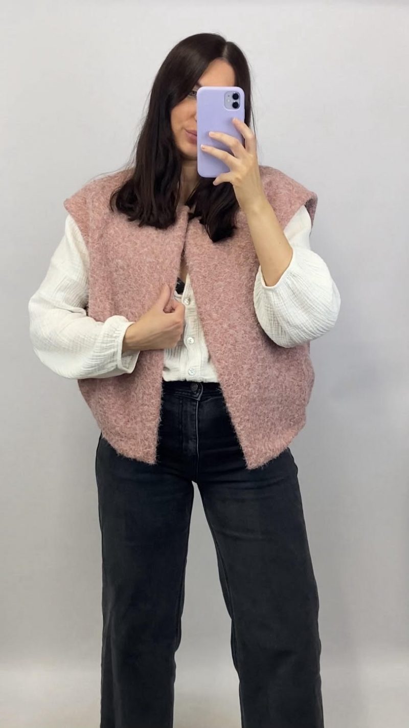 Gilet sans manches rose effet laine bouillie - clap apparel