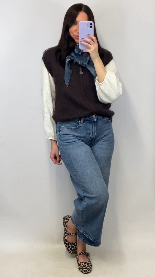 Gilet sans manches zipper Austin en mohair marron