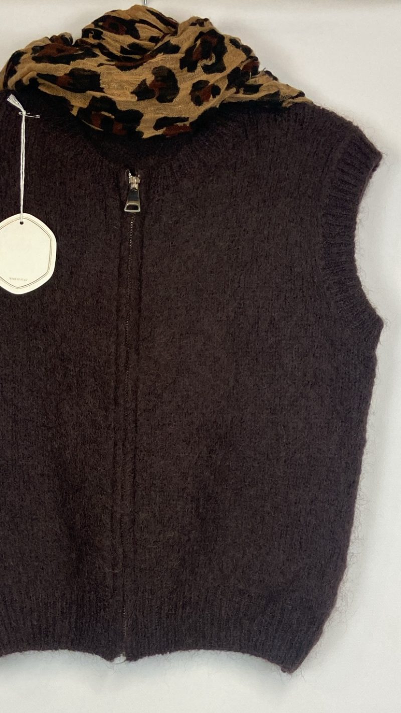 Gilet sans manches zipper Austin en mohair marron