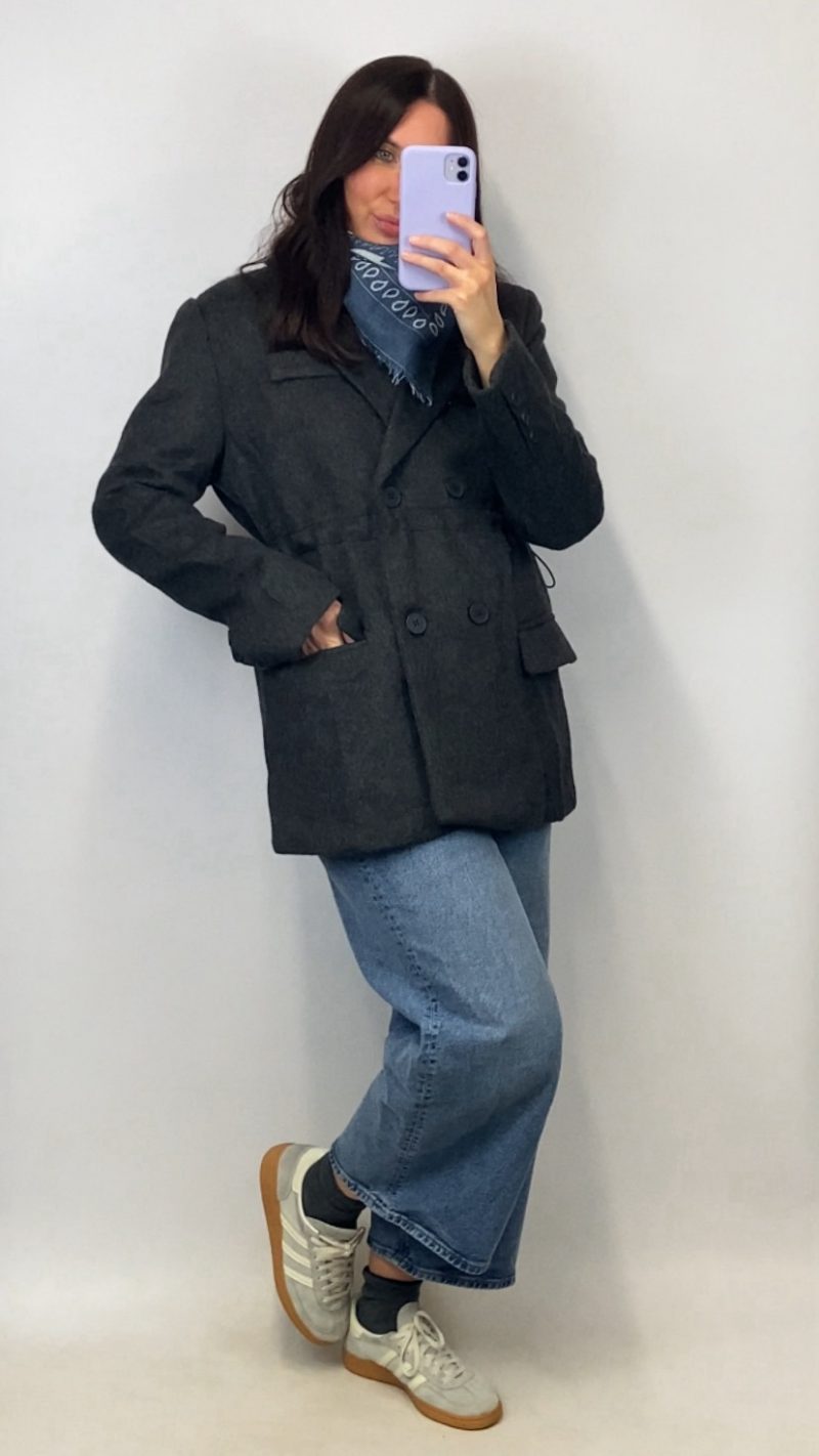 Manteau blazer Zoé gris en laine melangée