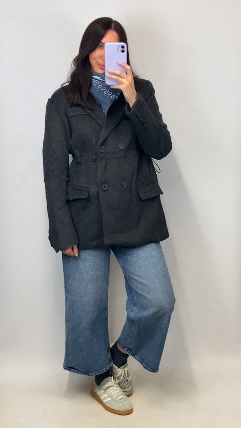 Manteau blazer Zoé gris en laine melangée