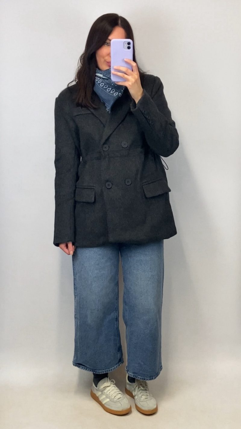 Manteau blazer Zoé gris en laine melangée