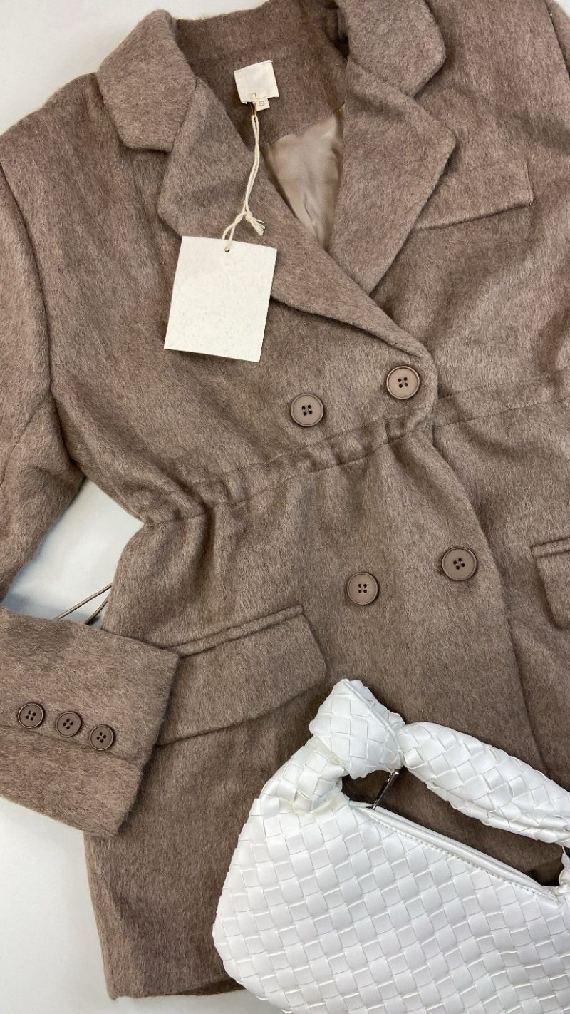 Manteau blazer Zoé taupe en laine melangée