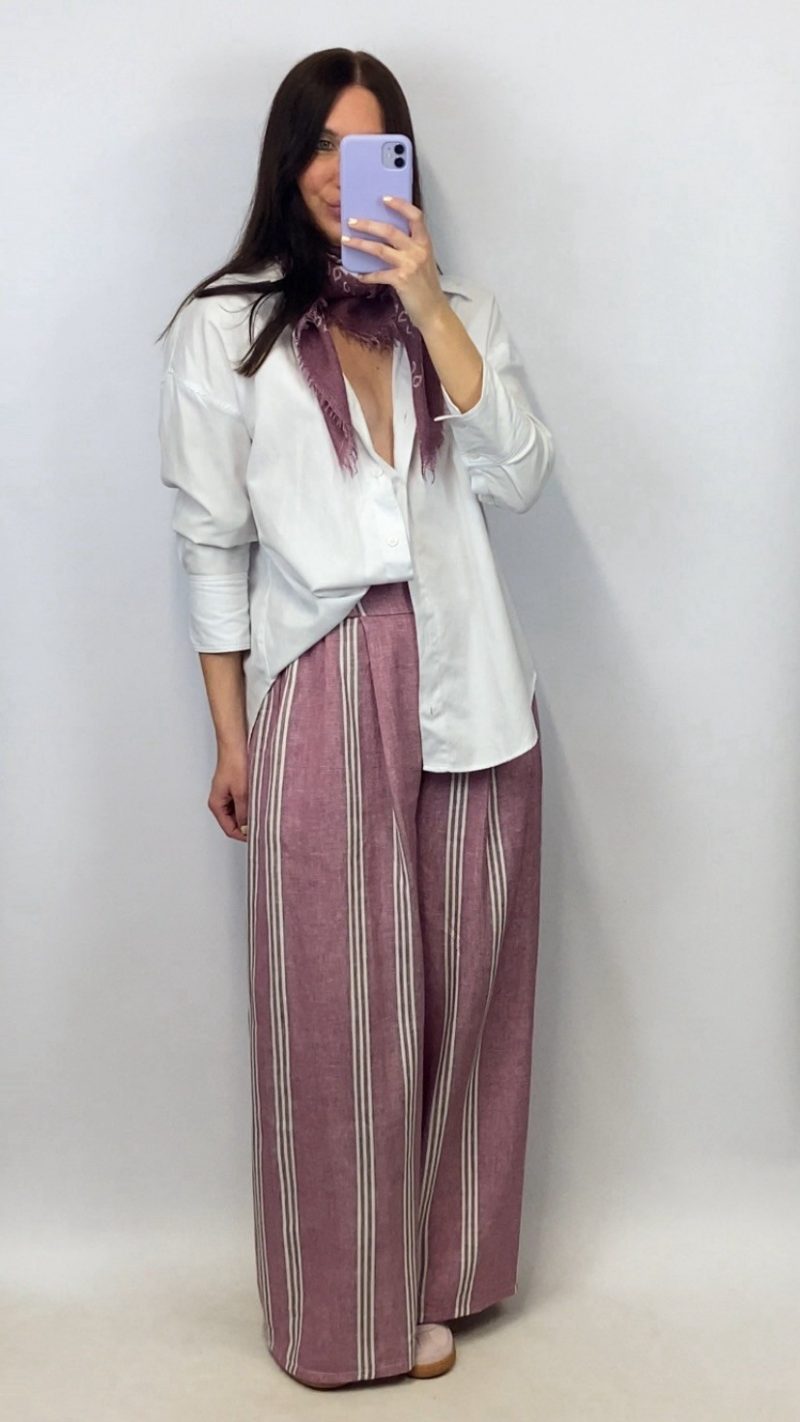 Pantalon rayé Auguste vieux rose