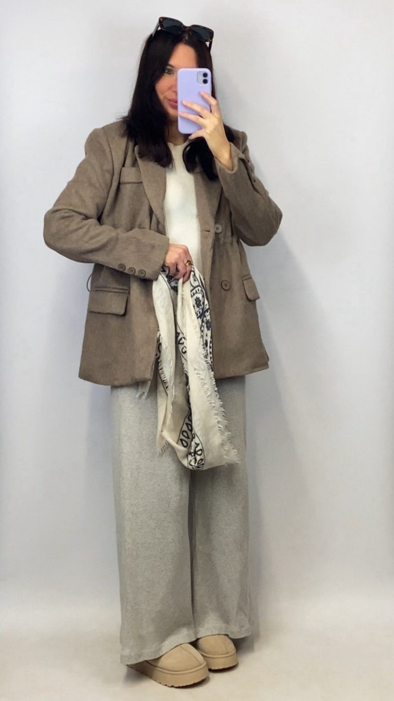Manteau blazer Zoé taupe en laine melangée