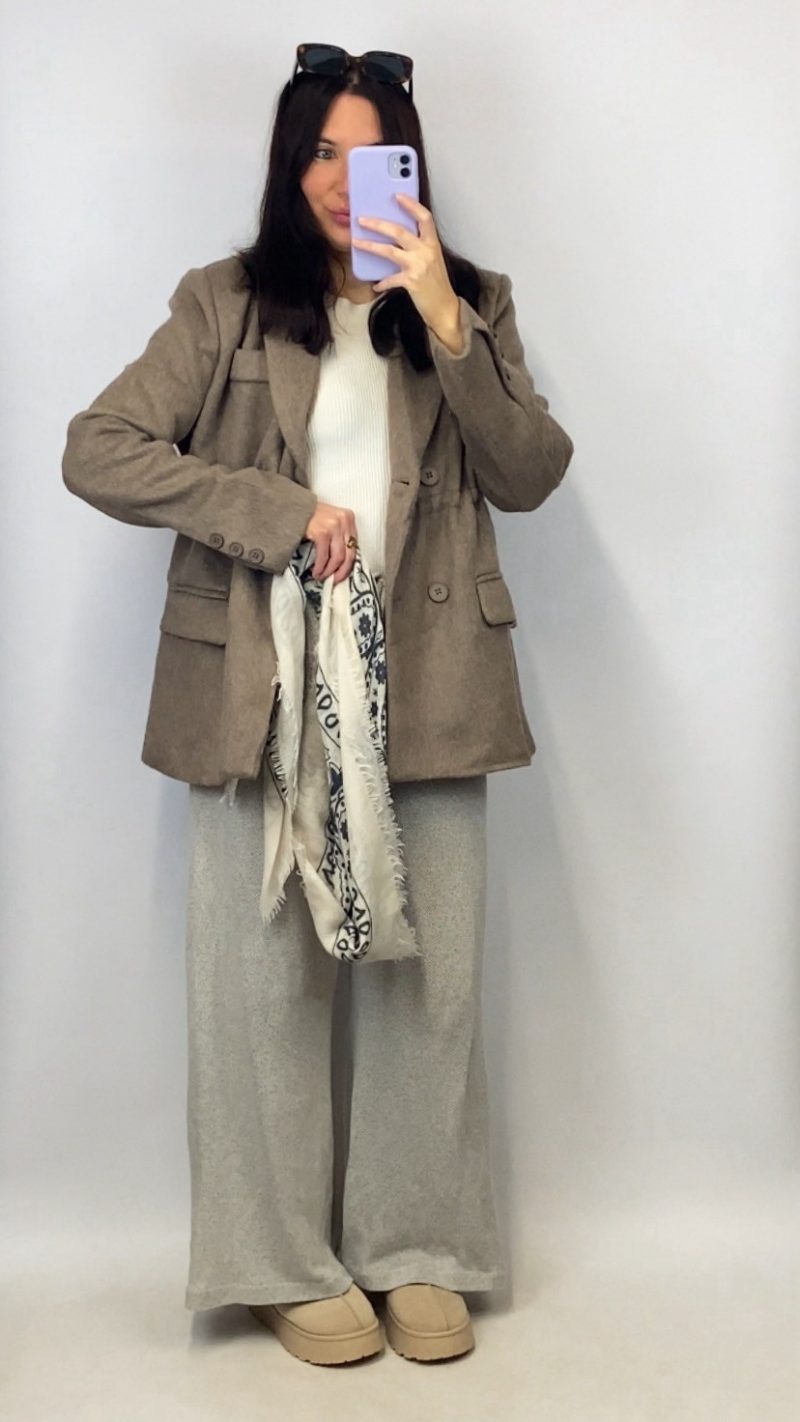 Manteau blazer Zoé taupe en laine melangée
