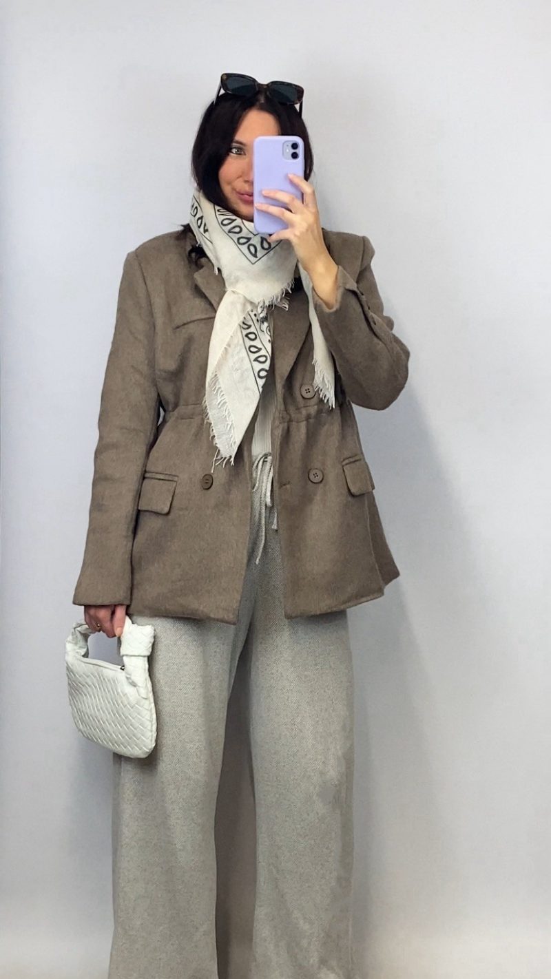 Manteau blazer Zoé taupe en laine melangée