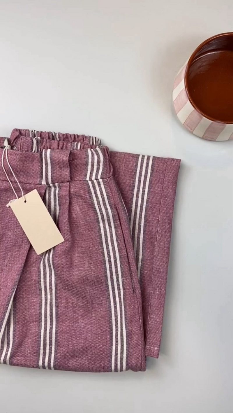 Pantalon rayé Auguste vieux rose