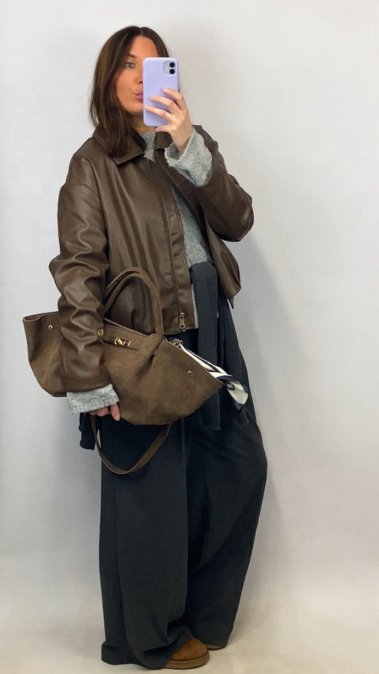 Veste Kai simili cuir marron