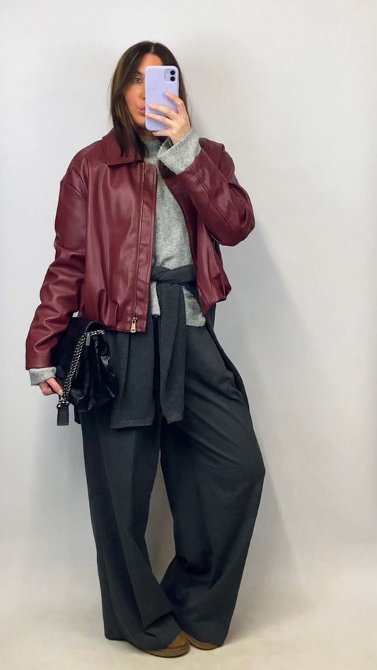 Veste Kai simili cuir bordeaux