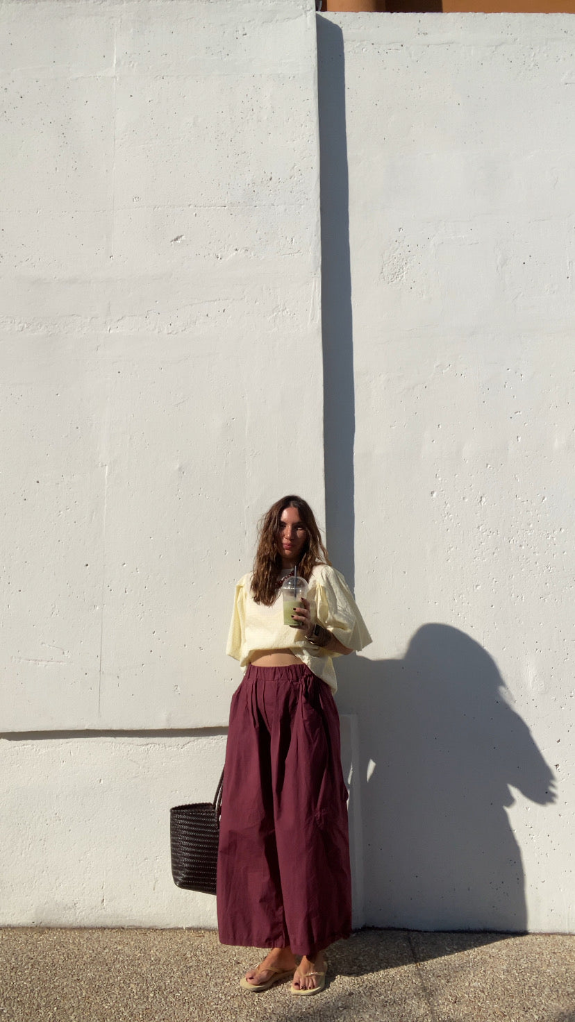 Pantalon cargo popeline aubergine