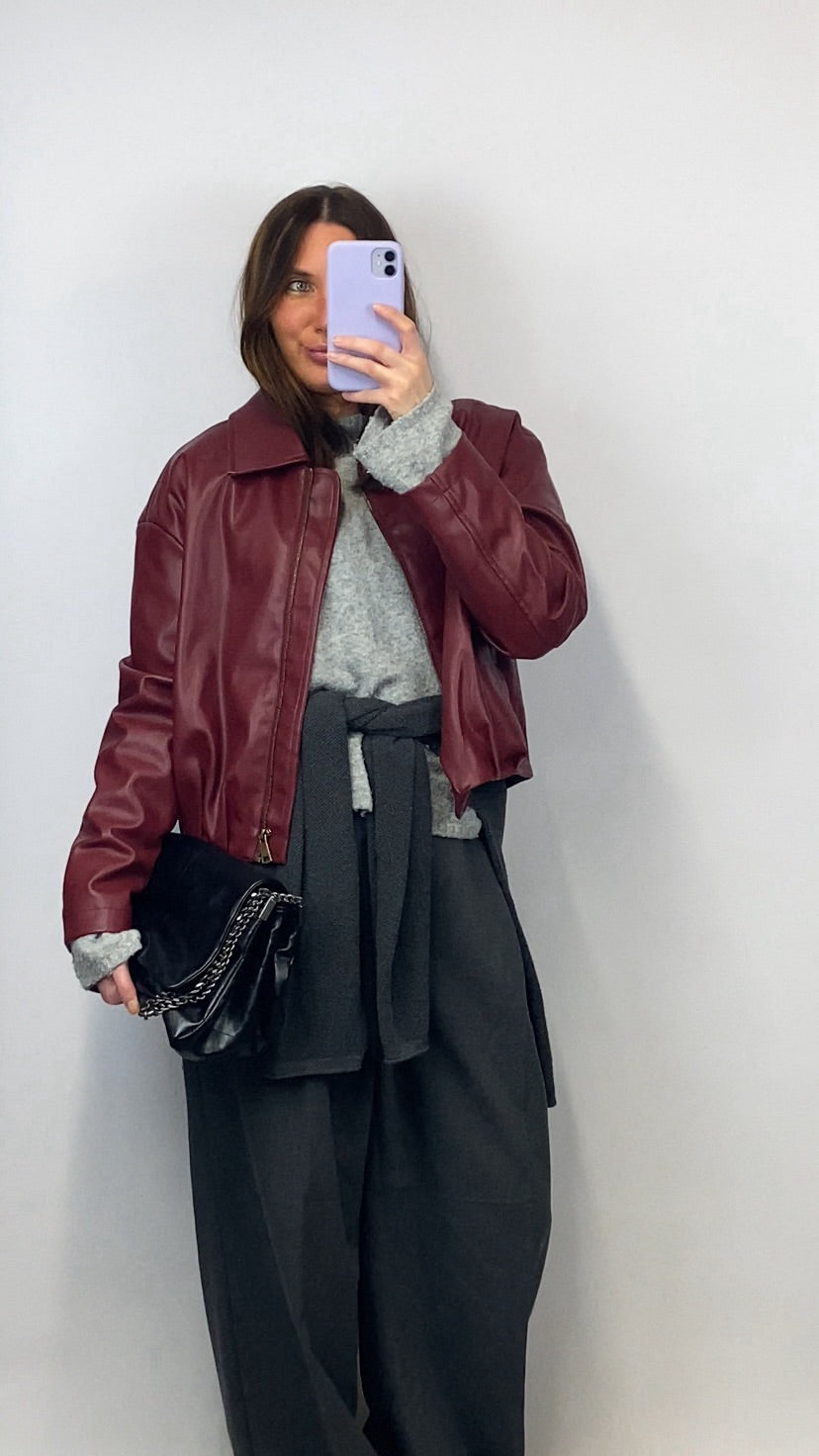 Veste Kai simili cuir bordeaux