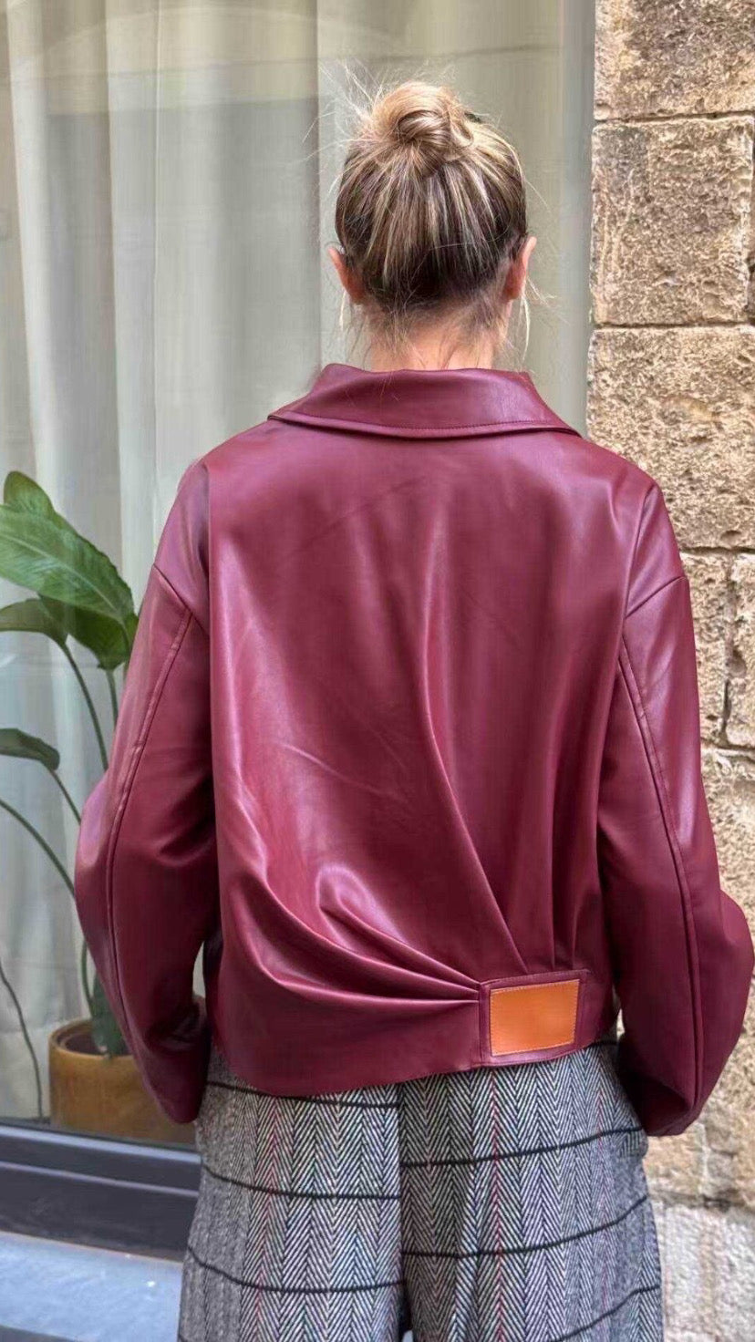 Veste Kai simili cuir bordeaux