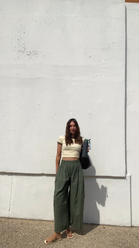 Pantalon cargo popeline vert kaki