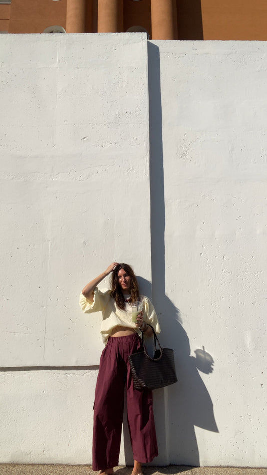 Pantalon cargo popeline aubergine