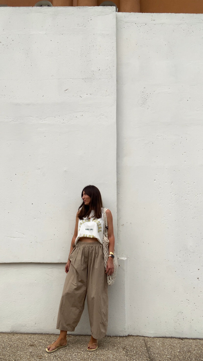 Pantalon loose popeline beige