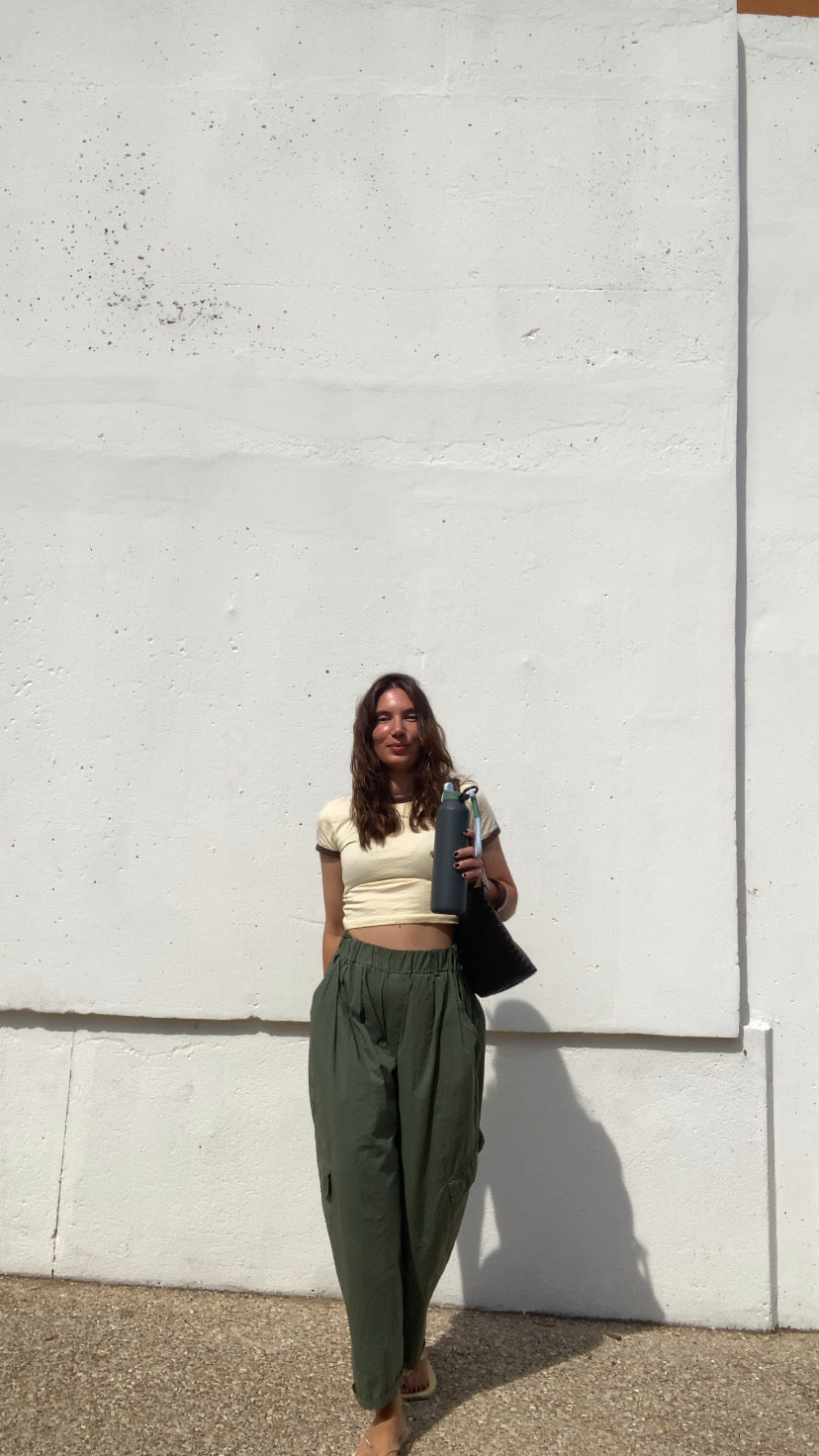 Pantalon cargo popeline vert kaki