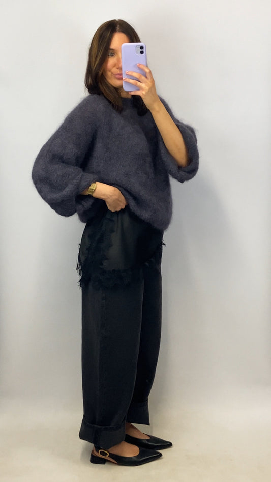 Pull oversize Kid Mohair Noémie gris anthracite