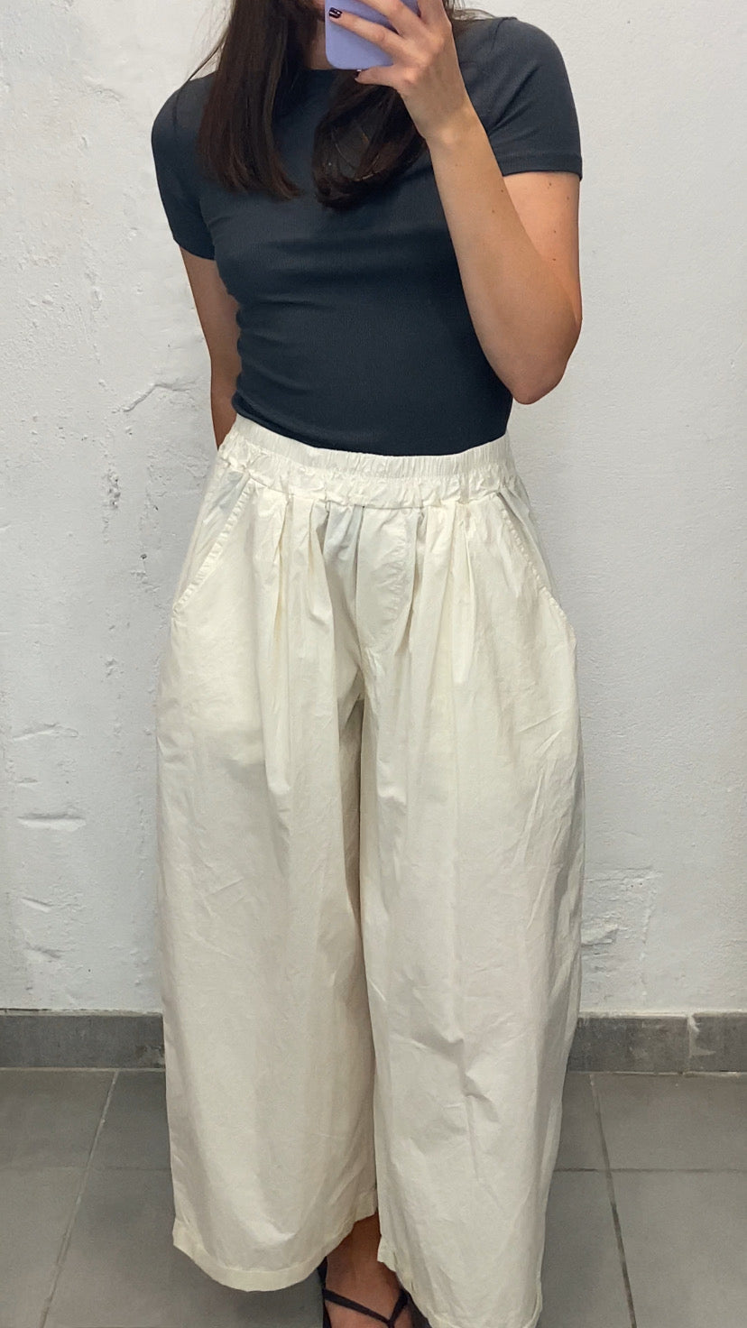 Pantalon loose popeline écru