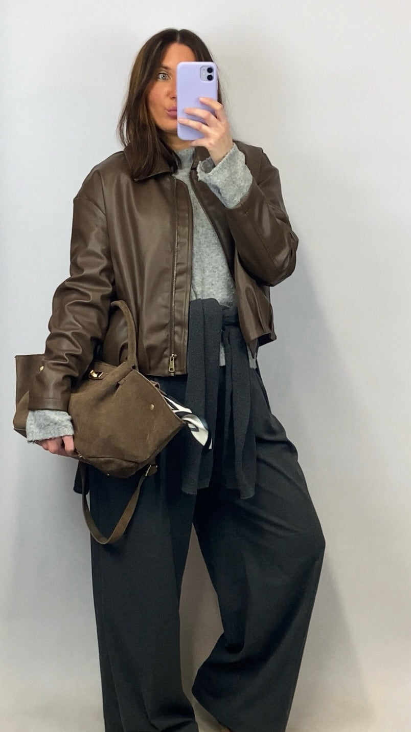 Veste Kai simili cuir marron