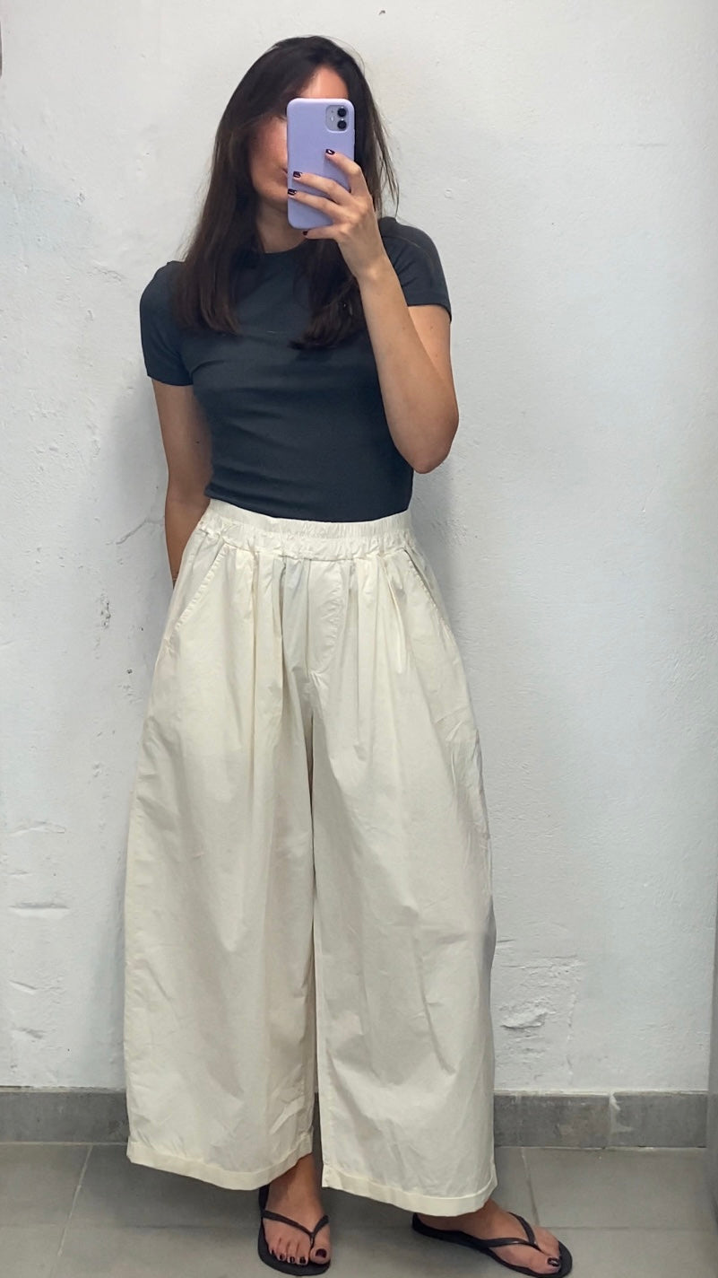 Pantalon loose popeline écru