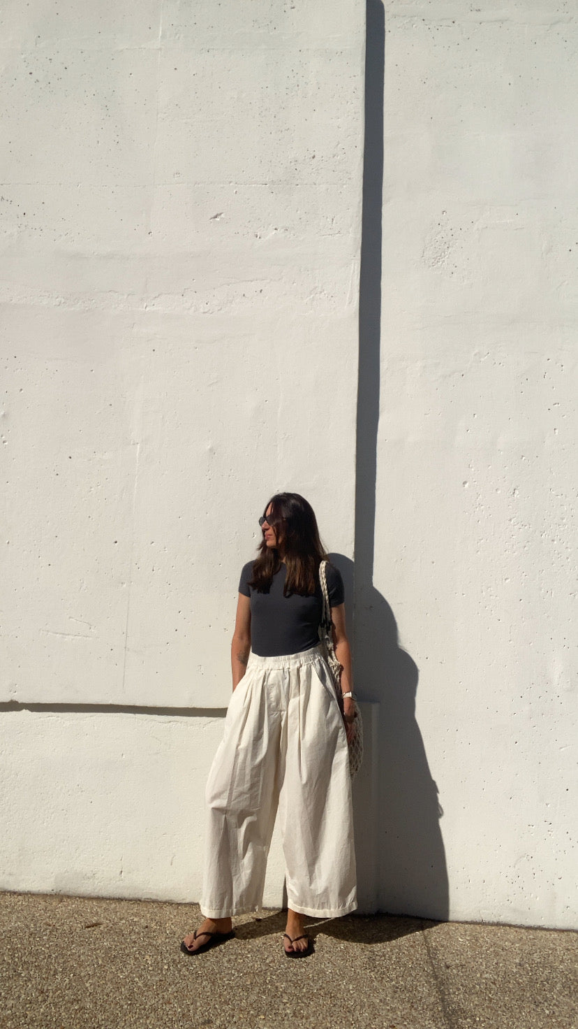 Pantalon loose popeline écru
