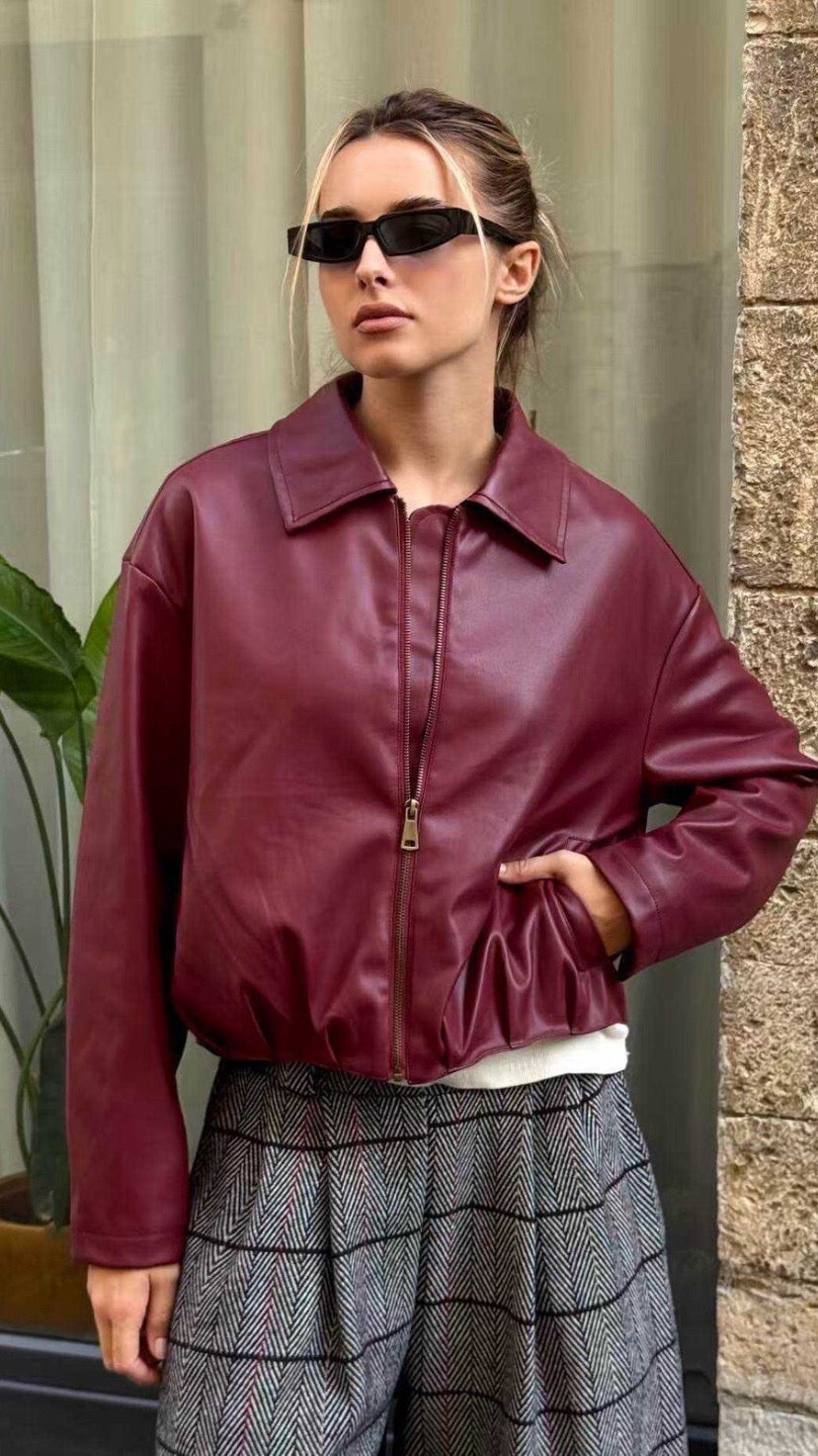 Veste Kai simili cuir bordeaux