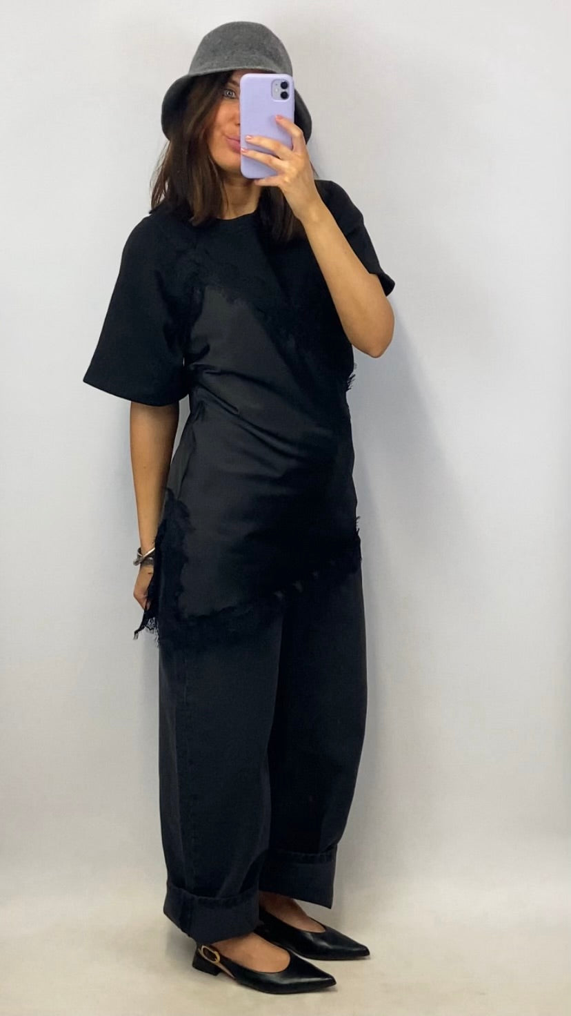 Top lace & satin Inès noir