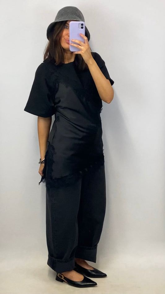 Top lace & satin Inès noir