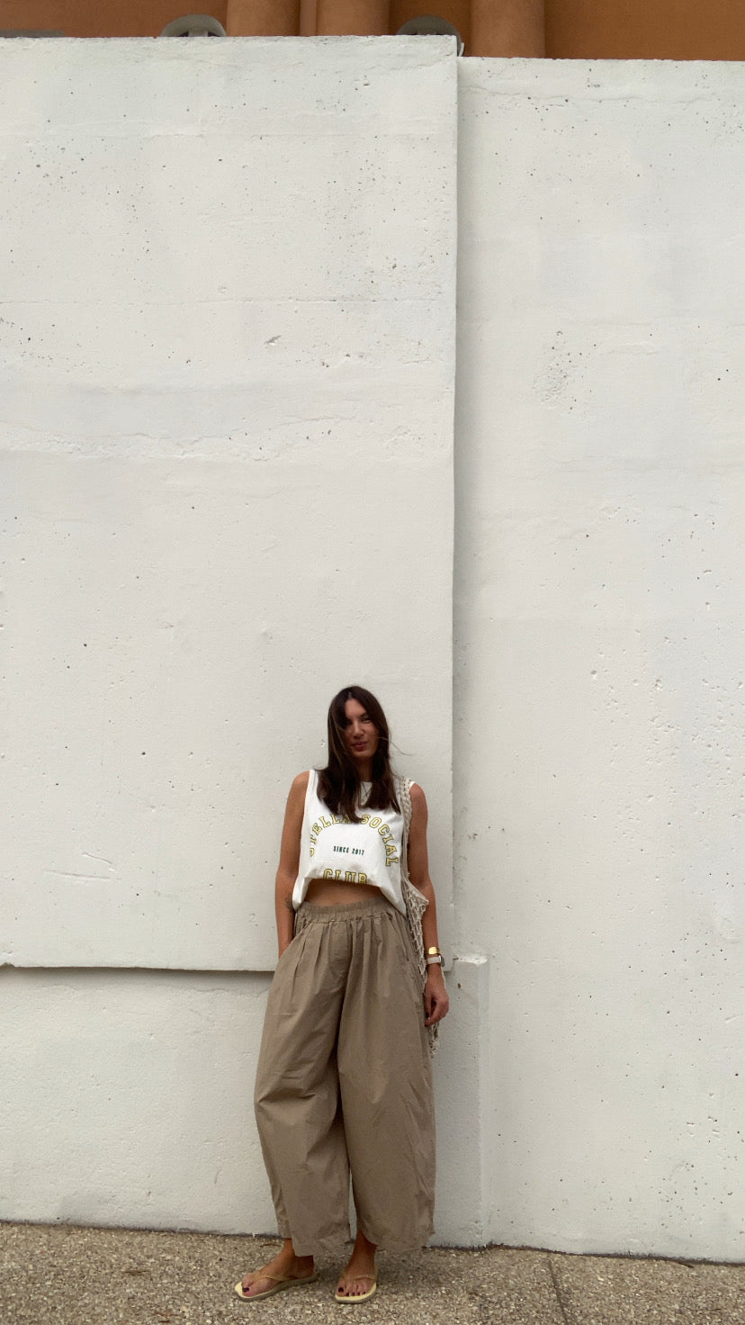 Pantalon loose popeline beige