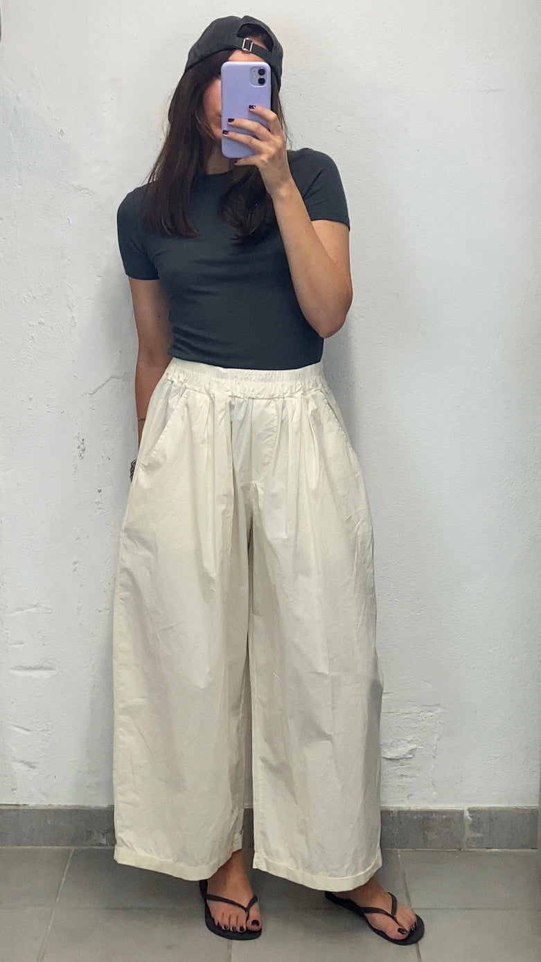Pantalon loose popeline écru