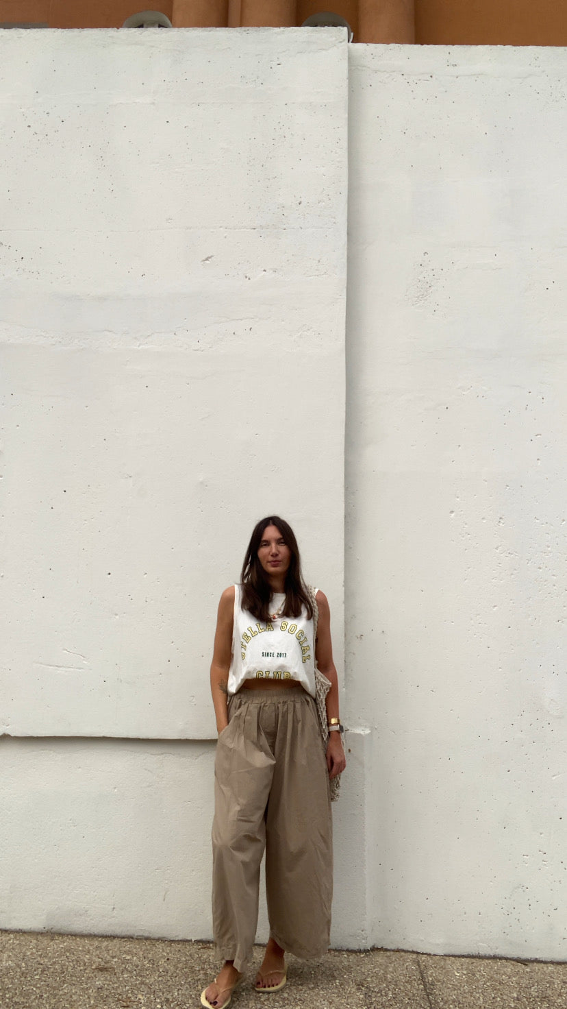 Pantalon loose popeline beige