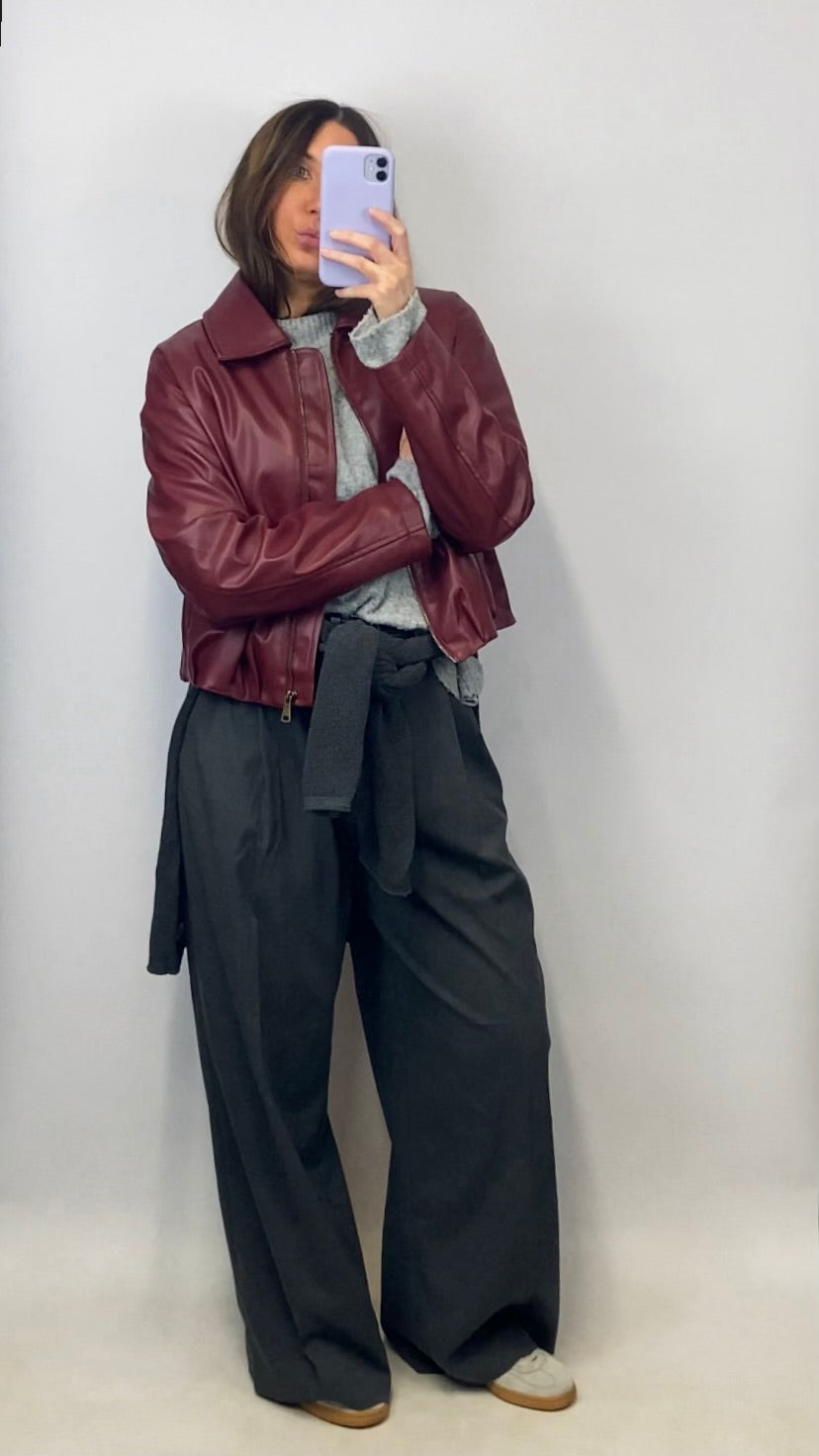 Veste Kai simili cuir bordeaux