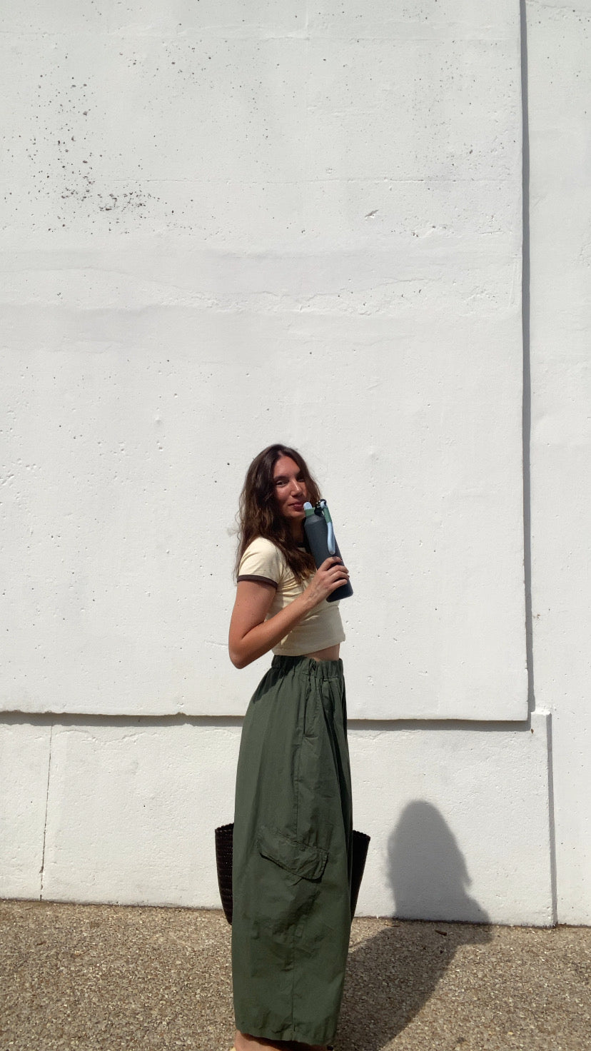Pantalon cargo popeline vert kaki